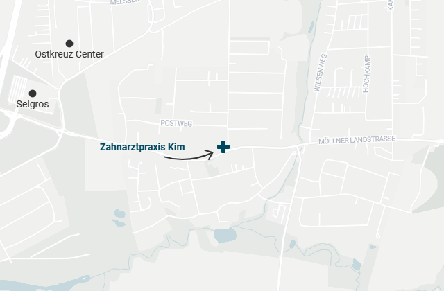 Kartenausschnitt: Lage der Zahnarztpraxis Kim an der Möllner Landstraße in Oststeinbek